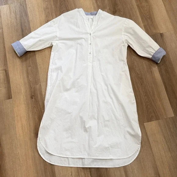 Mer-Sea Essential Collar Shirt Dress White Casual Midi Long Sleeve Small/Medium - Picture 2 of 10